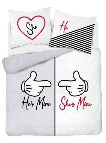 Pościel bawełniana 4103 A Holland 129 He`s Mine She`s Mine Detexpol szary/biały